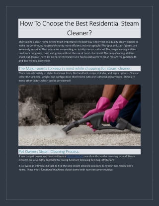 How To Choose the Best Residential Steam Cleaner