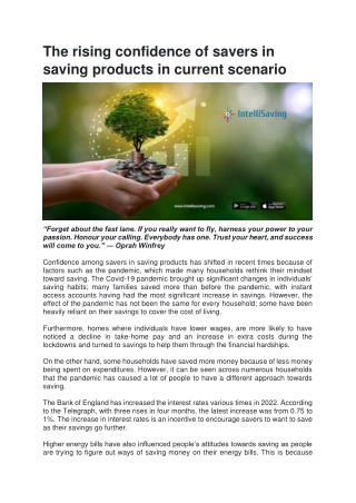 The rising confidence of savers in saving products in current scenario