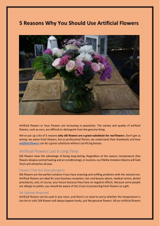 5 Reasons Why You Should Use Artificial Flowers