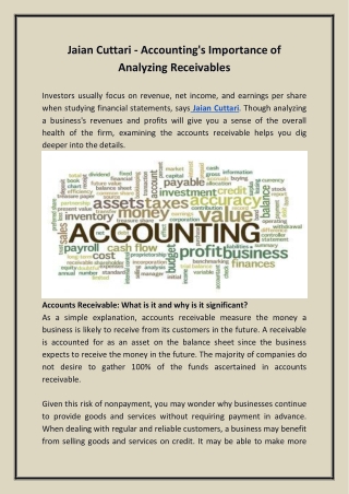 Jaian Cuttari - Accounting's Importance of Analyzing Receivables