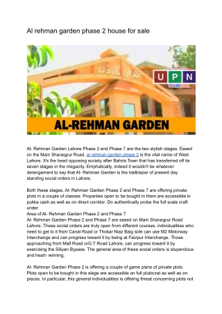 Al rehman garden phase 2 house for sale