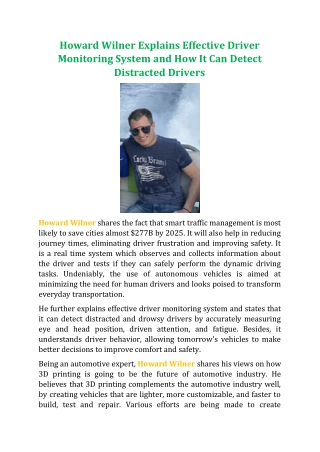 Howard Wilner Explains Effective Driver Monitoring System and How It Can Detect Distracted Drivers