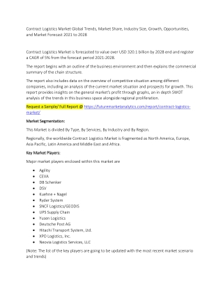 Contract Logistics Market Global Trends, Market Share, Industry Size, Growth