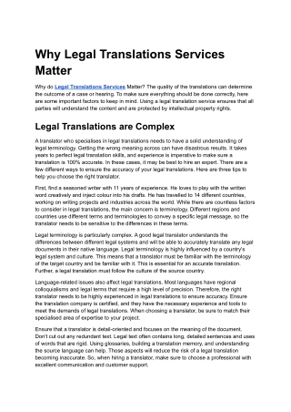 Why Legal Translations Services Matter