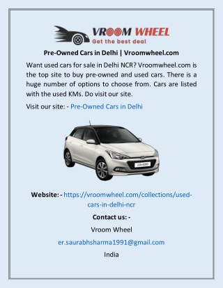 Pre Owned Cars in Delhi  Vroomwheel