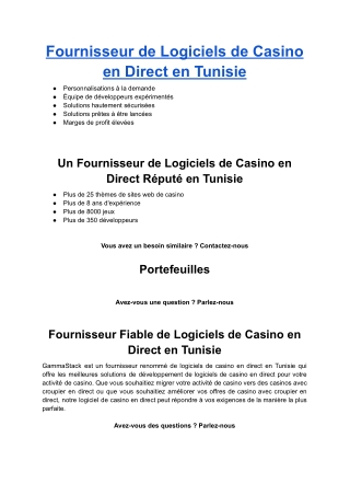 Fournisseur de Logiciels de Casino en Direct en Tunisie