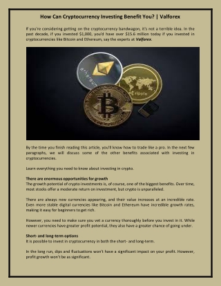 How Can Cryptocurrency Investing Benefit You? | Valforex