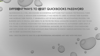 Most efficient way to Reset QuickBooks Password