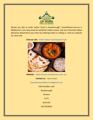 Order Indian Food Keysborough Tasteofhome.com.au