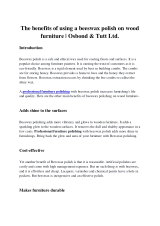 THE BENEFITS OF USING A BEESWAX POLISH ON WOOD FURNITURE | Osbond & Tutt