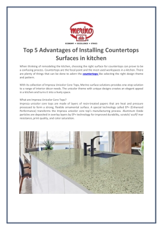 Top 5 Advantages of Installing Countertops Surfaces in kitchen