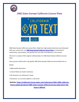 1982 State Exempt California License Plate