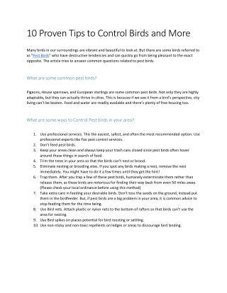10 Proven Tips to Control Birds and More