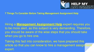 7 Things To Consider Before Taking Management Assignment Help.