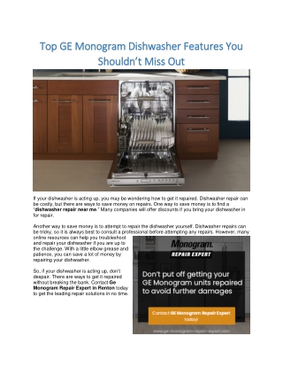 Top GE Monogram Dishwasher Features You Shouldn
