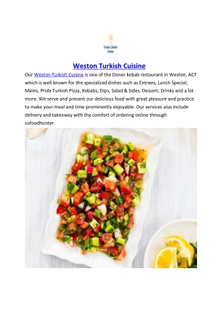 $5 off - Weston Turkish Cuisine Restaurant Menu, NSW