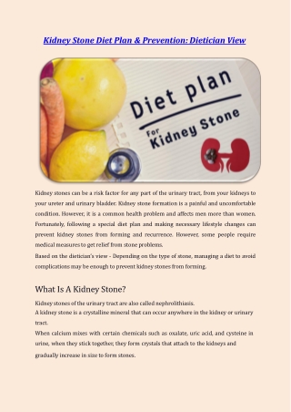 Kidney Stone Diet Plan and Prevention – Dietician View