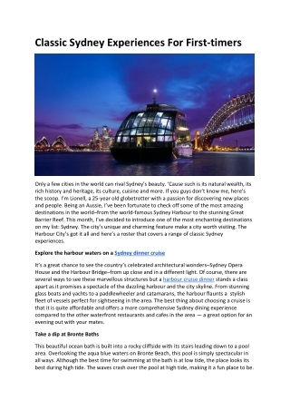 Classic Sydney Experiences For First-timers