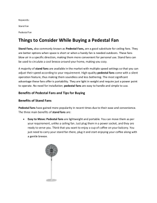 Things to Consider While Buying a Pedestal Fan