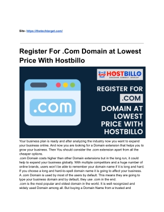 Register For .Com Domain at Lowest Price With Hostbillo