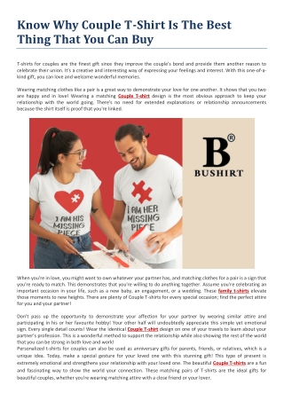 Know Why Couple T-Shirt Is The Best Thing That You Can Buy