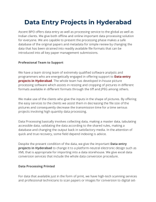 Data Entry Projects in Hyderabad