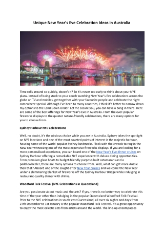 Unique New Year’s Eve Celebration Ideas in Australia
