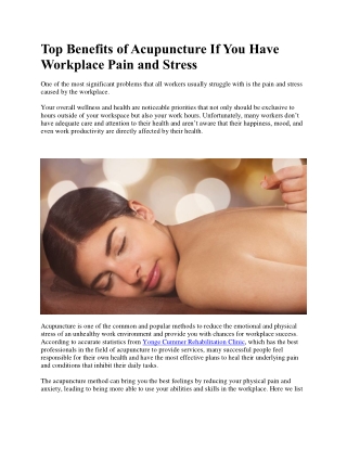 Top Benefits of Acupuncture If You Have Workplace Pain and Stress