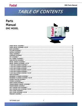 Fadal EMC MODEL Parts Manual