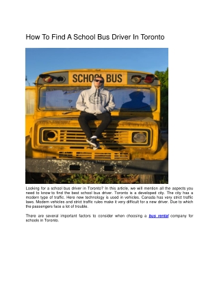 How To Find A School Bus Driver In Toronto