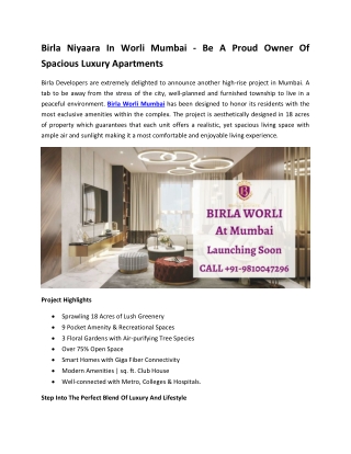 Birla Niyaara In Worli Mumbai - Be A Proud Owner Of Spacious Luxury Apartments