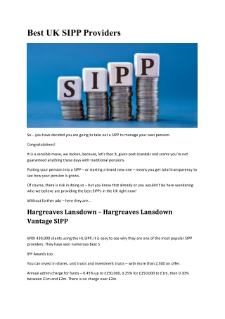 Best UK SIPP Providers
