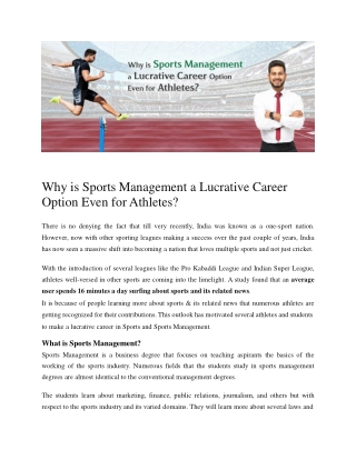 Why is Sports Management a Lucrative Career Option Even for Athlete