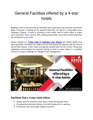 General Facilities offered by a 4-star hotels