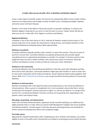 In India, what can you do with a B.Sc. in Nutrition and Dietetics degree?