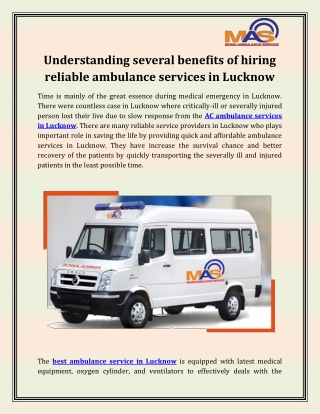 AC Ambulance Services in Lucknow