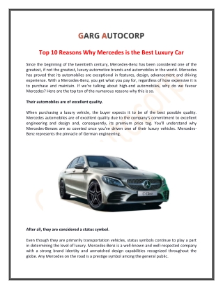 Top 10 Reasons Why Mercedes is the Best Luxury Car