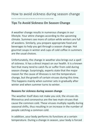 Tips To Avoid Sickness On Season Change