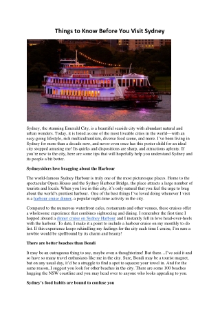 Things to Know Before You Visit Sydney
