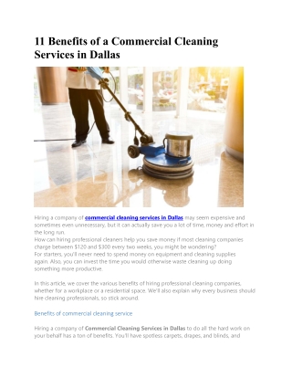 11 Benefits of a Commercial Cleaning Services in Dallas