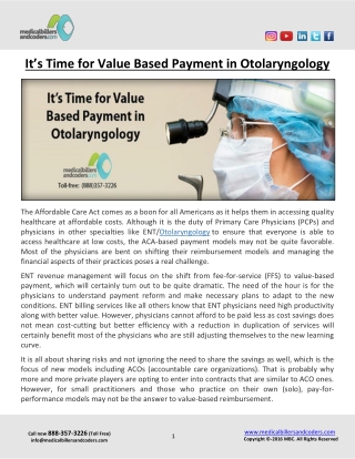 It's Time for Value Based Payment in Otolaryngology