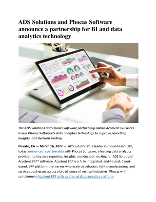 ADS Solutions and Phocas Software announce a partnership for BI and data analytics technology