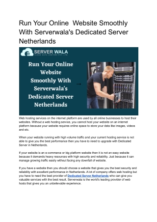 Run Your Online  Website Smoothly With Serverwala's Dedicated Server Netherlands