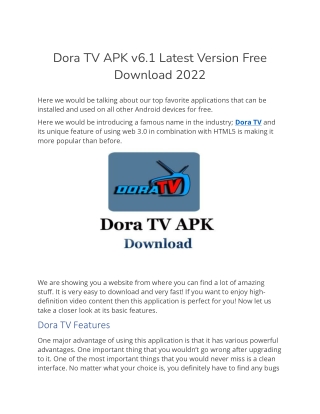 Dora TV APK v6.1 Latest Version Free Download 2022