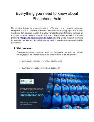 Palvi FZE -  Everything you need to know about Phosphoric Acid