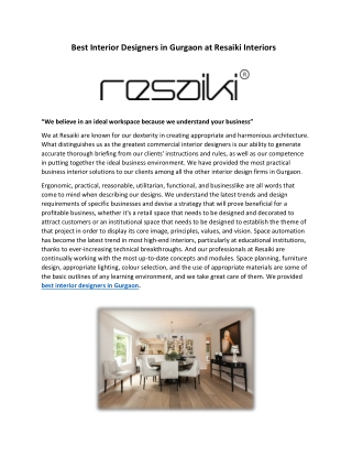 Best Interior Designers in Gurgaon at Resaiki Interiors