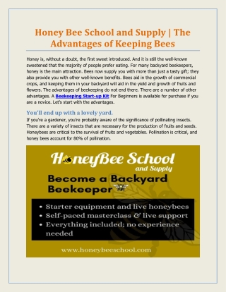 Honey Bee School and Supply | The Advantages of Keeping Bees