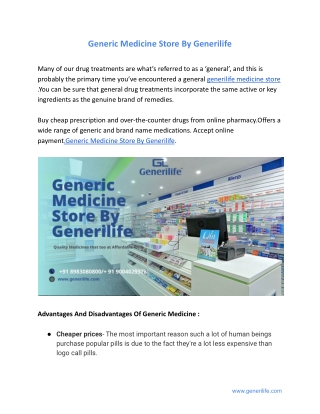 Generic Medicine Store By Generilife