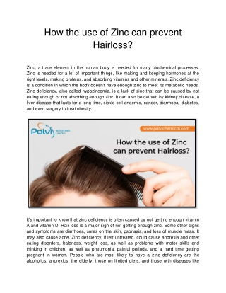 How the use of Zinc can prevent Hairloss?