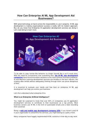 How Can Enterprise AI ML App Development Aid Businesses